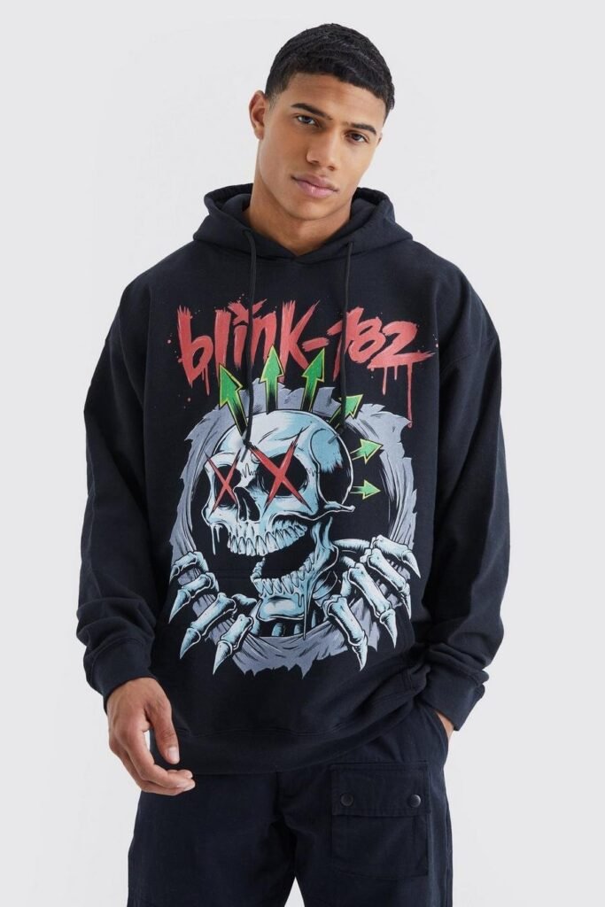 oversized blink 182 skeleton license hoodie