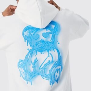 regular fit spray on teddy graphic hoodie